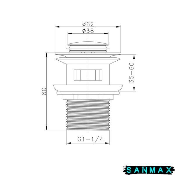 Донний клапан для умивальника з переливом Koer PW-09-01 Хром (KR5796) KR5796 фото