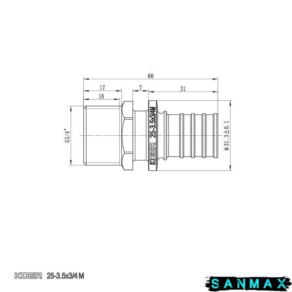 Перехідник з ЗР Koer KA.A08M-25 - 25(3.5mm) x 3/4"M (KR4853) KR4853 фото