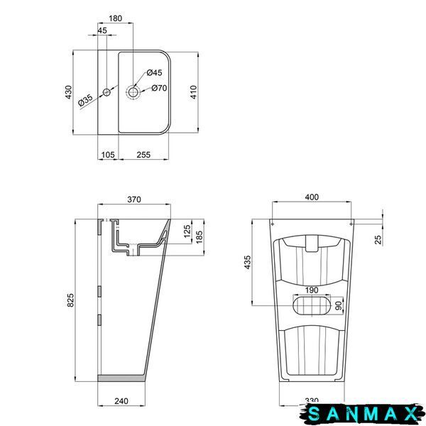 Умивальник моноблок Mixxus Style-1101 440х380х830mm з отвором під змішувач та переливом (MI6696) MI6696 фото