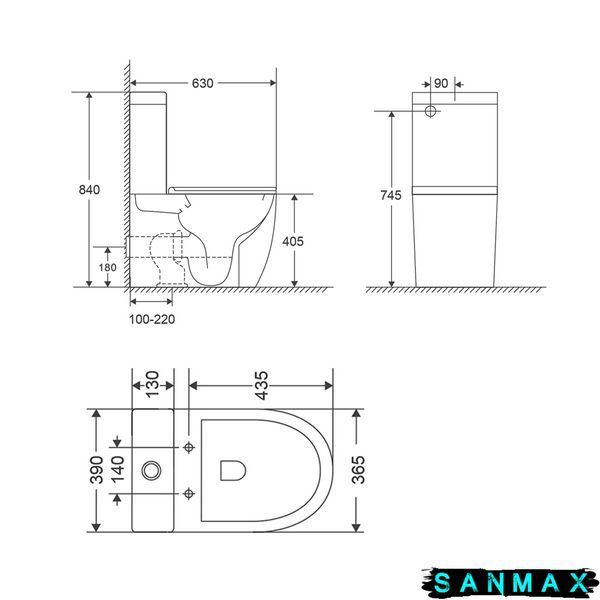 Бачок до унітазу-компакту Mixxus Premium Ellipse-0401-T1 Tank 630х390х840 зі зливною арматурою (MI8317) MI8317 фото