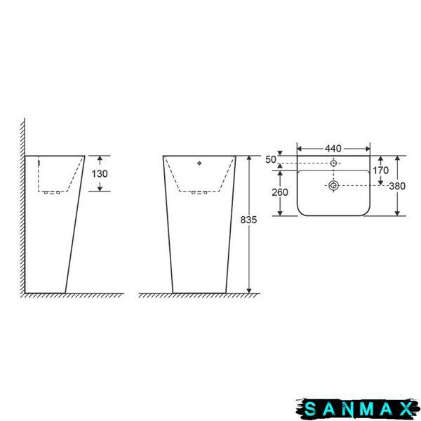 Умивальник моноблок Mixxus Style-1101 440х380х830mm з отвором під змішувач та переливом (MI6696) MI6696 фото