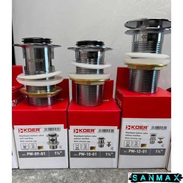 Донний клапан для умивальника з переливом Koer PW-09-01 Хром (KR5796) KR5796 фото