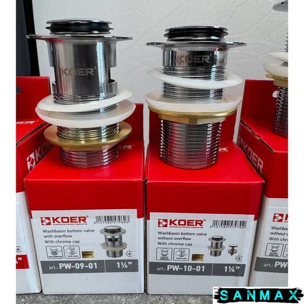 Донний клапан для умивальника з переливом Koer PW-09-01 Хром (KR5796) KR5796 фото