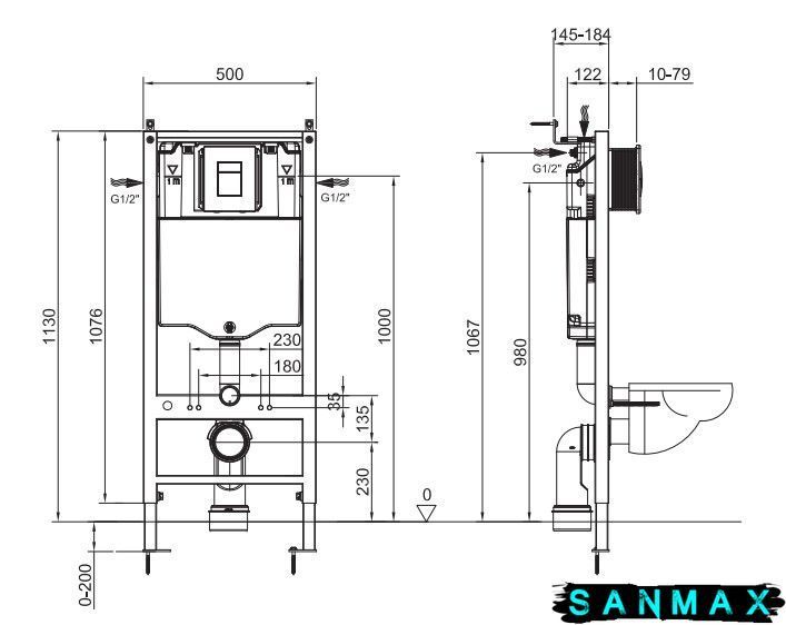 Інсталяція для унітазу пневмо Koer KT-0504-01 500x126x1150mm з панеллю KT-0607-01 Хром (KR5348) KR5348 фото