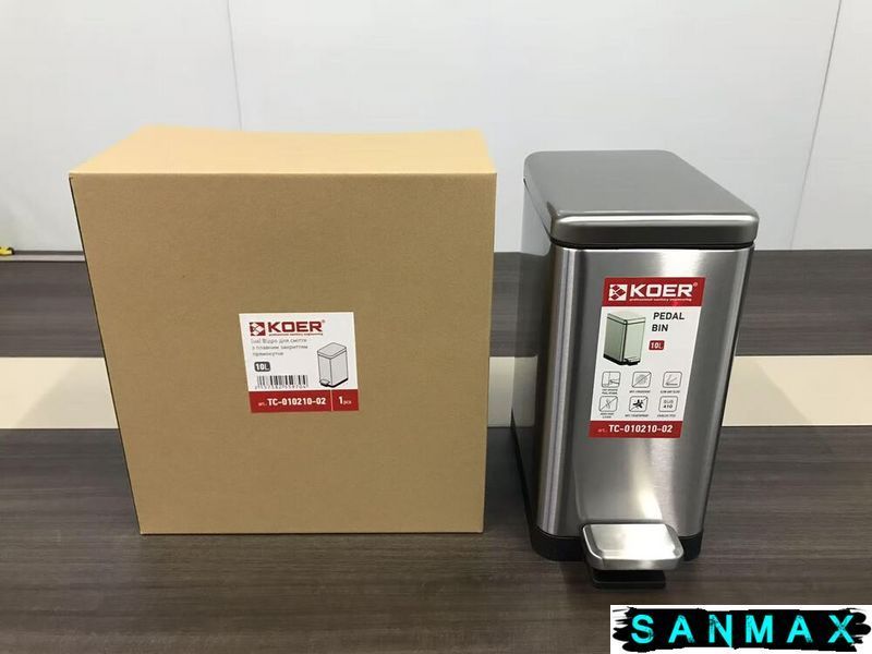 Відро для сміття з плавним закриттям прямокутне Koer TC-010210-02 10 л колір нержавійка (KR5597) KR5597 фото