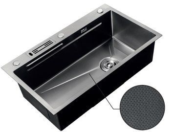 Кухонна інтегрована мийка Mixxus Premium MH7545-Set-05 Micro Decor Nano-Чорний (3.0/0.8) комплект (графіт) (MX9633) MX9633 фото