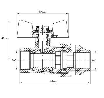 Кран з американкою прямий 3/4 "антіпротікання" Koer KR.227-Gi Червоний метелик (KR0191) KR0191 фото