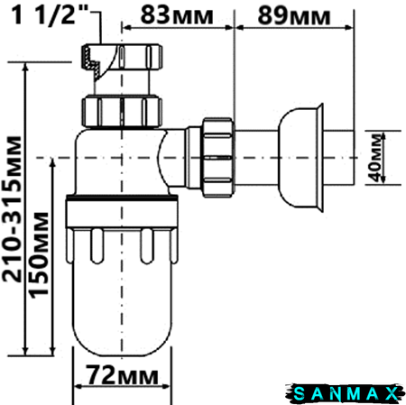 Сифон для кухонної мийки великий 1 (1/2х40) без зливу C31ARPF ресторанний C31ARPF фото