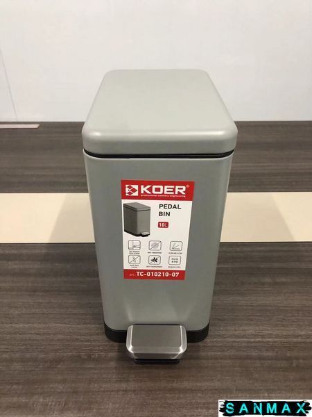Відро для сміття з плавним закриттям прямокутне Koer TC-010210-07 10 л колір сірий (KR5599) KR5599 фото