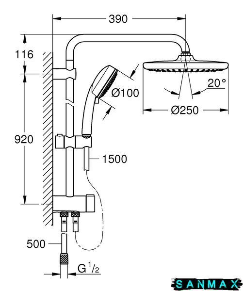 Душова система із перемикачем Grohe New Tempesta Cosmop. System (26675000) 26675000 фото