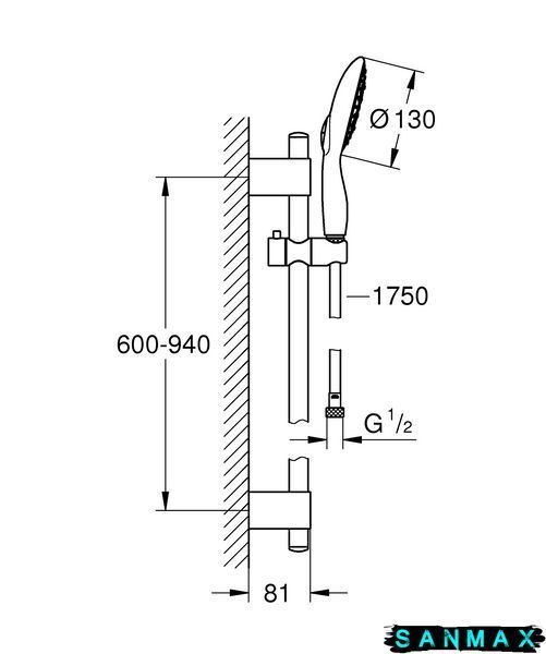 Душовий гарнітур зі штангою, 4 режими струменю Grohe Power&Soul (27738000) 27738000 фото