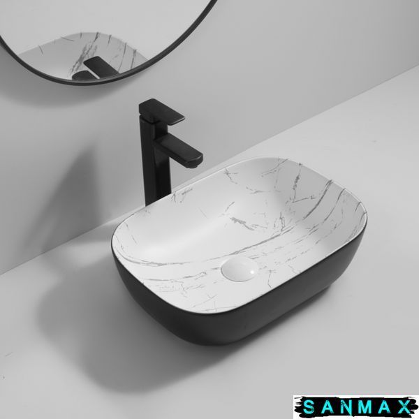 Умивальник накладний керамічний Mixxus Premium Diverse-0112 Marble-Чорний 455х325х135mm (MP6541) MP6541 фото