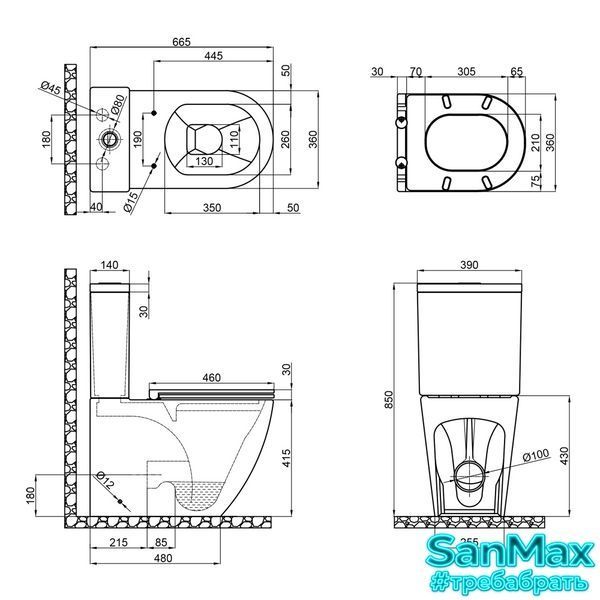 Бачок до унітазу-компакту Mixxus Premium Ellipse-0402-R Tank 660х390х855 зі зливною арматурою (MI8319) MI8319 фото