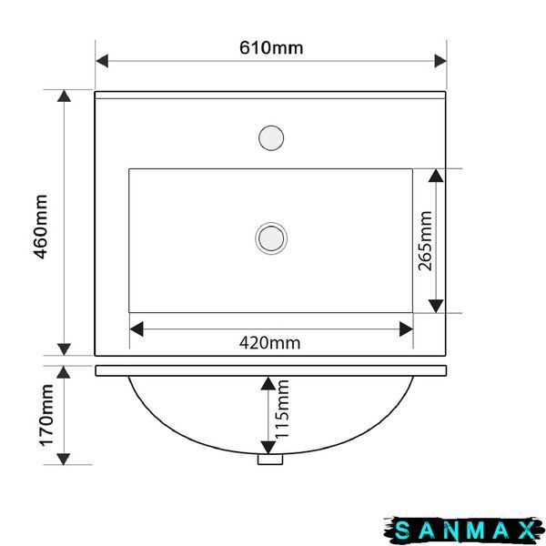 Умивальник накладний керамічний Mixxus Premium Cubic-1501 610х460х170mm з отвором під змішувач та переливом (MP6495) MP6495 фото