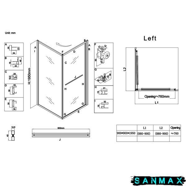 Душова кабіна без піддону Koer SR SC09-90x90x200-L-TR-01 прозоре скло Easy Clean 6мм, хром (KR5683) KR5683 фото