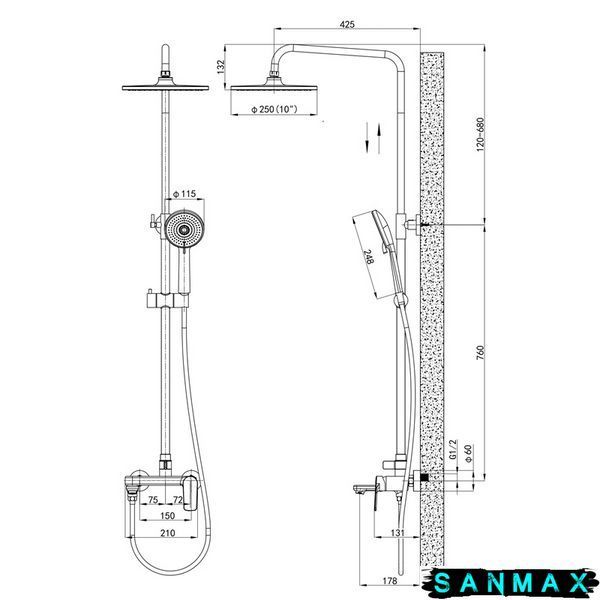 Душова система зі змішувачем Mixxus Premium Matis 009-J Хром (MI8265) MI8265 фото