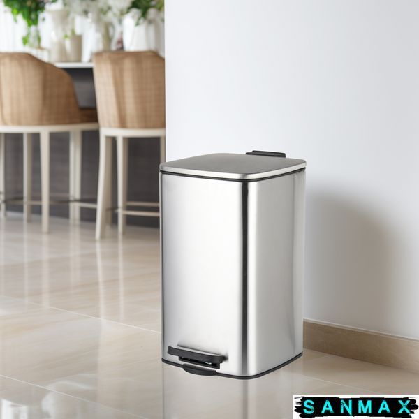Відро для сміття з плавним закриттям квадратне Zerix Kubix-Tc0108 SS Color 8л колір нержавійка (ZX5891) ZX5891 фото