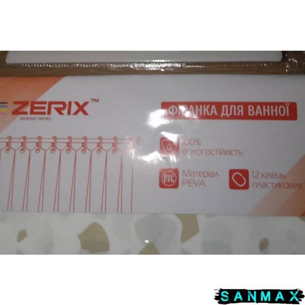 Шторка для ванної Zerix SCP-024-180x180 з PEVA (поліетиленвінілацетату) (Візерунок "Бризки") (ZX6097) ZX6097 фото