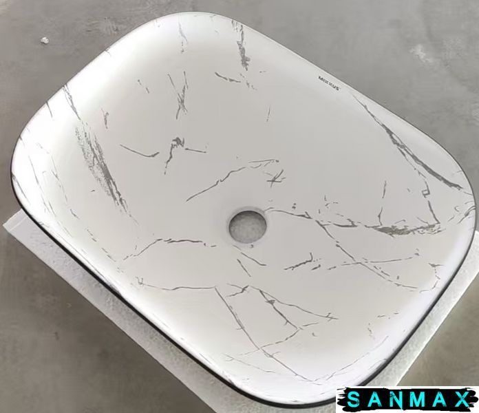 Умивальник накладний керамічний Mixxus Premium Diverse-0112 Marble-Чорний 455х325х135mm (MP6541) MP6541 фото