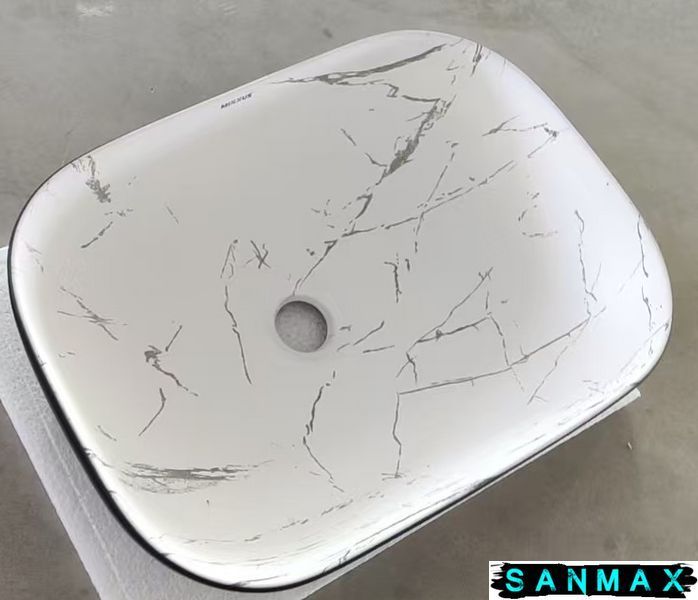 Умивальник накладний керамічний Mixxus Premium Diverse-0112 Marble-Чорний 455х325х135mm (MP6541) MP6541 фото