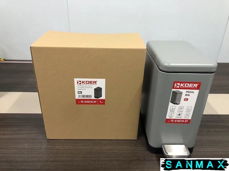 Відро для сміття з плавним закриттям прямокутне Koer TC-010210-07 10 л колір сірий (KR5599) KR5599 фото