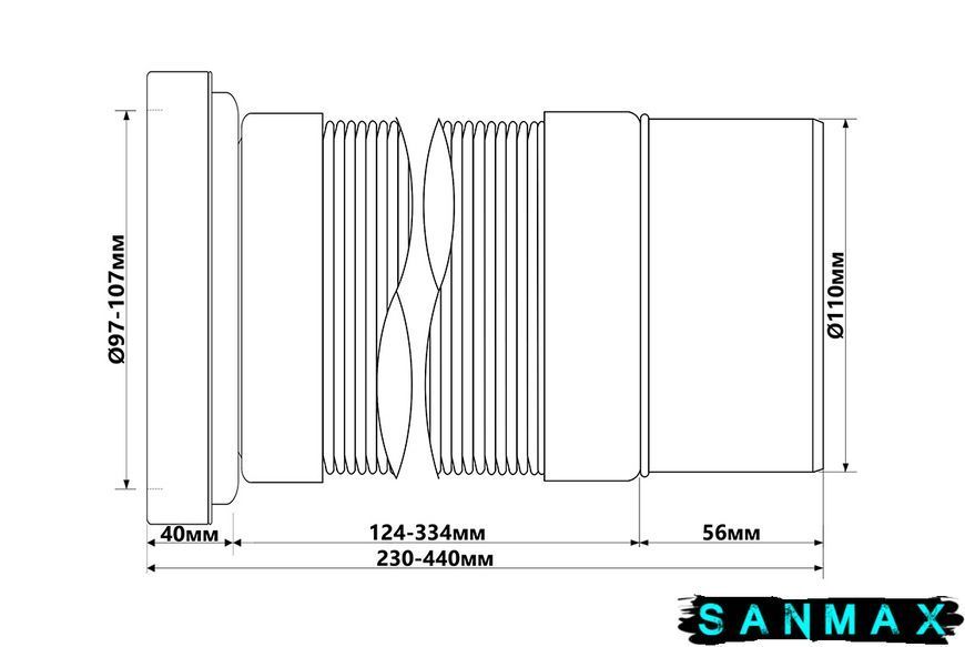 Труба розтяжна до унітазу L-270-540 мм з ущільнювачем WC-F23P WC-F23P фото
