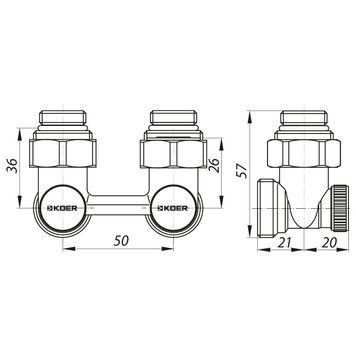 Вузол нижнього підключення радіатора 3/4x1/2 кутовий Koer KR.1132 (KR2816) KR2816 фото