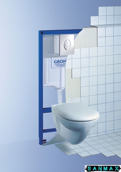 Інсталяція для унітазу пневмо Grohe Rapid SL кріплення без прокладки панель Хром Кругла (38721001) 38721001 фото