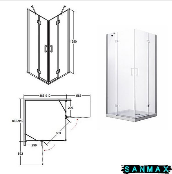 Кабіна квадратна Besco Viva 90x90x195 L/P, скло прозоре, профіль хромований VK-90-195-C фото