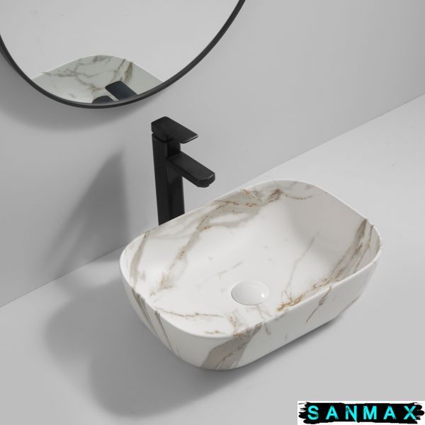 Умивальник накладний керамічний Mixxus Premium Diverse-0114 Marble 455х325х135mm (MP6545) MP6545 фото