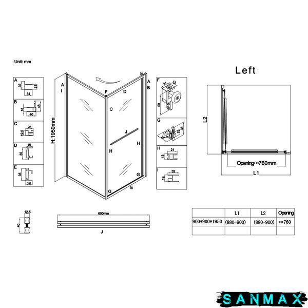 Душова кабіна без піддону Koer SR SC09-90x90x200-L-TR-07 прозоре скло Easy Clean 6мм, графіт (KR5685) KR5685 фото