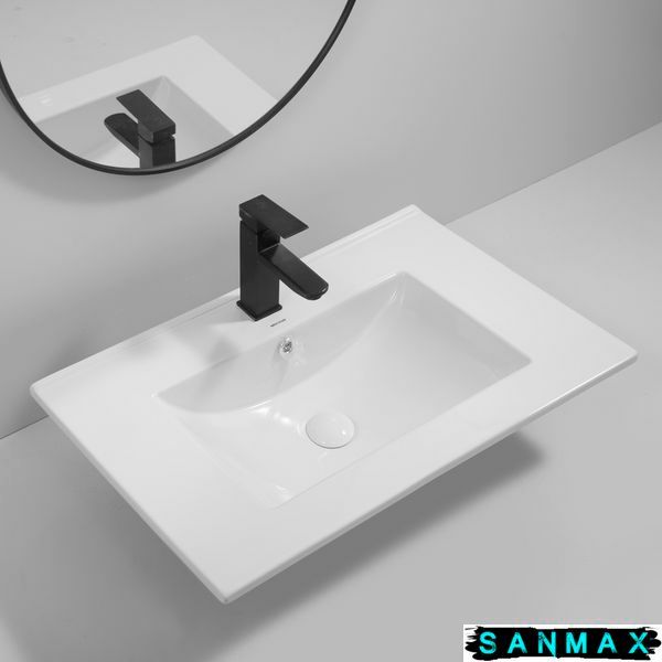 Умивальник накладний керамічний Mixxus Premium Cubic-1502 710х460х170mm з отвором під змішувач та переливом (MP6496) MP6496 фото