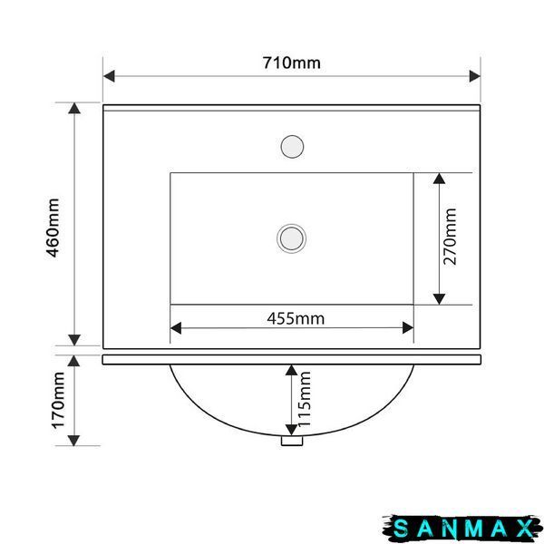 Умивальник накладний керамічний Mixxus Premium Cubic-1502 710х460х170mm з отвором під змішувач та переливом (MP6496) MP6496 фото