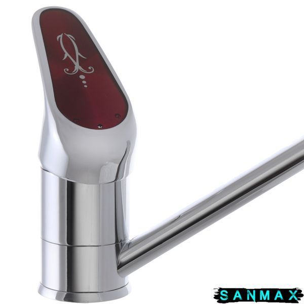 Змішувач для кухні на шпильці Haiba Magic 004 Хром Червона ручка (HB0688) HB0688 фото