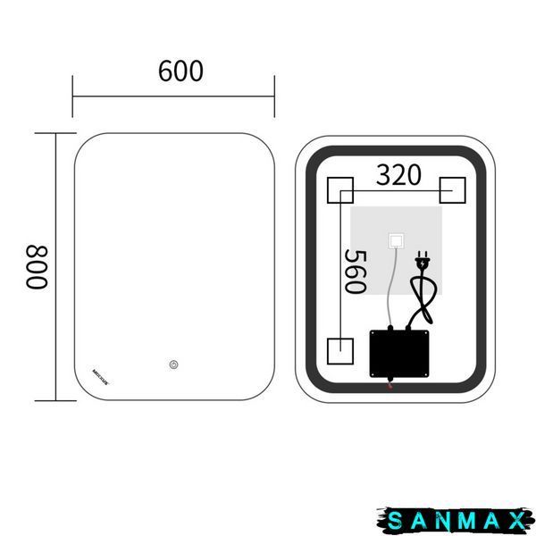 Дзеркало Mixxus Premium Diverse MR15-80x60-Reverse (Led Touch, Anti-fog, димер (3-6,5kK)) (MP6638) MP6638 фото