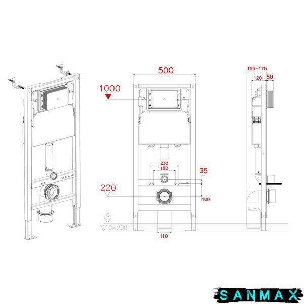 Інсталяція для унітазу механіка Koer KT-0404 500x165x1125mm без панелі (KR5719) KR5719 фото