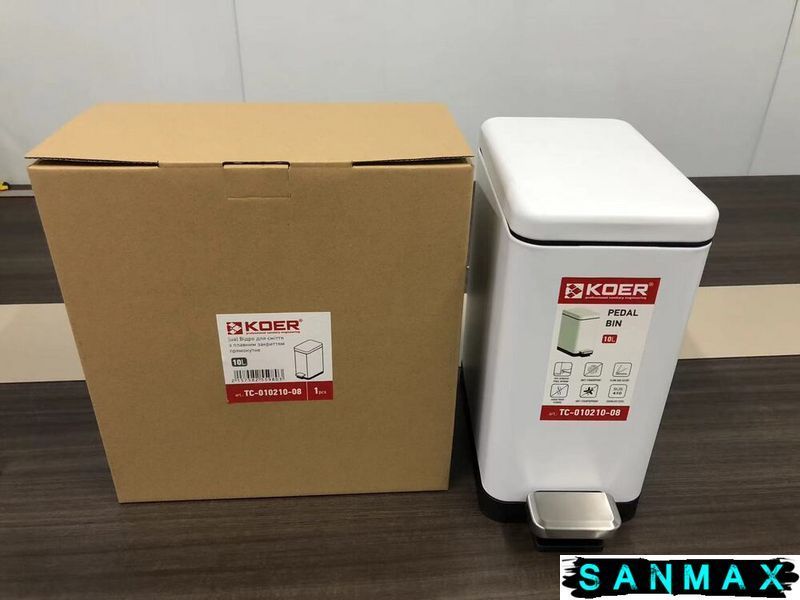 Відро для сміття з плавним закриттям прямокутне Koer TC-010210-08 10 л колір білий (KR5598) KR5598 фото