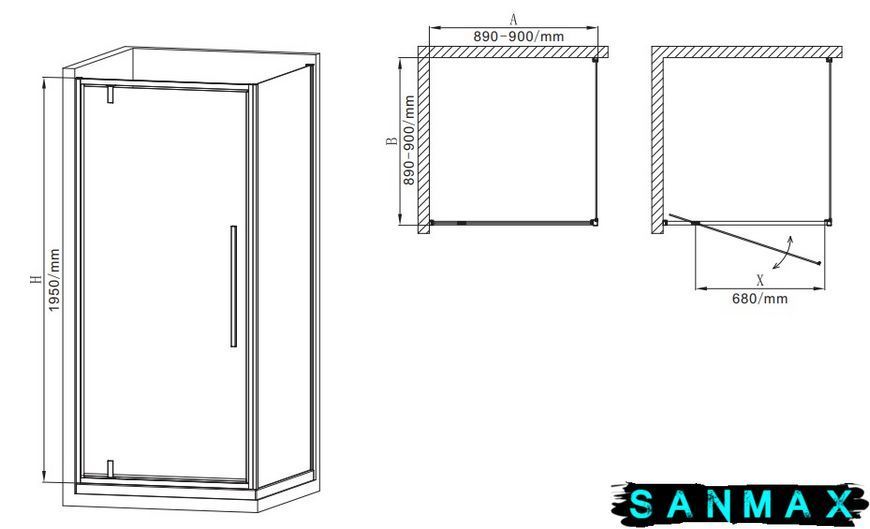 Душова кабіна без піддону Mixxus Premium Bevel SC01-90x90x195-TR Хром прозоре скло 6мм (MI6863) MI6863 фото