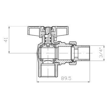 Кран з американкою кутовий Koer Extreme KE.228-20 - 3/4" ручка "метелик" червона (KR5764) KR5764 фото