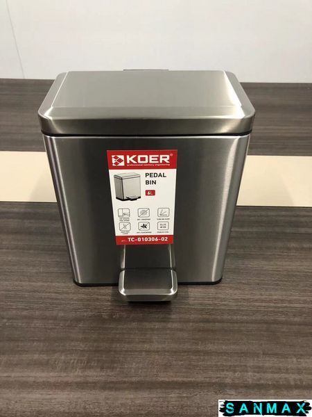 Відро для сміття з плавним закриттям прямокутне Koer TC-010306-02 6 л колір нержавійка (KR5600) KR5600 фото
