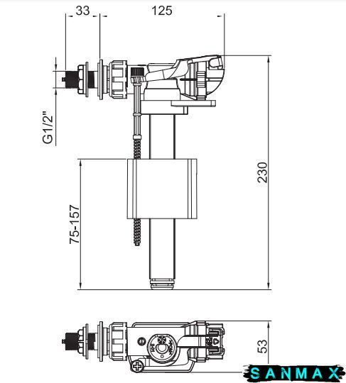 Арматура наповнювальна Koer KT-0106-1/2" з боковим підключенням та пластиковим різьбленням 1/2" (KR5336) KR5336 фото