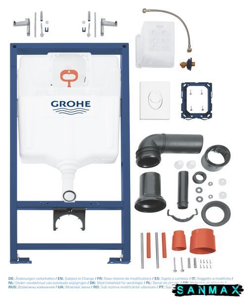 Інсталяція для унітазу пневмо Grohe Rapid SL кріплення без прокладки панель Біла Кругла (38722001) 38722001 фото