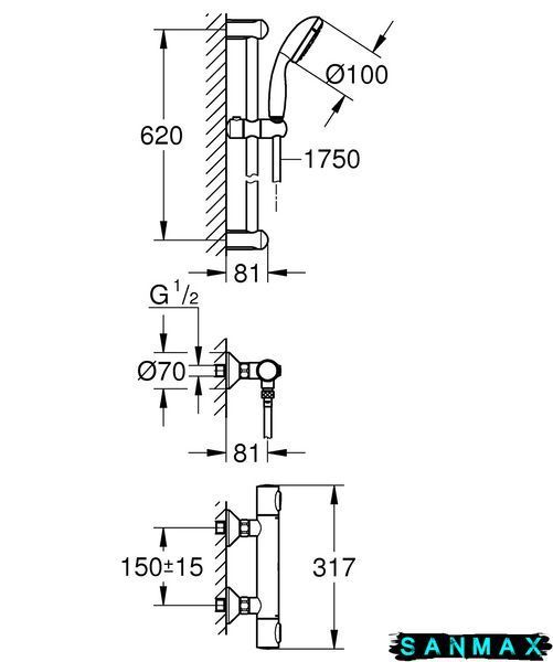 Змішувач термостат. для душу з гарнітурою Grohe Precision Flow (34841000) 34841000 фото