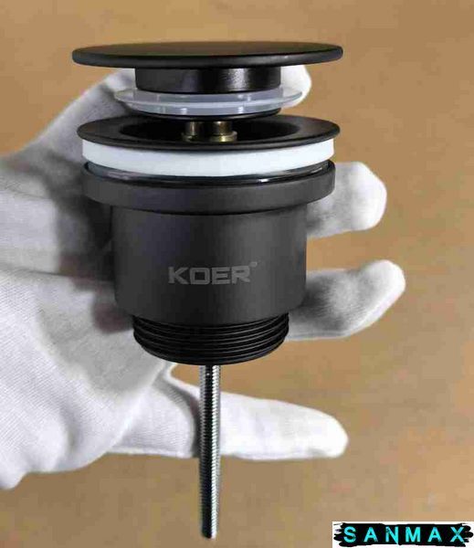 Донний клапан для умивальника універсальний Koer PW-11-05 Чорний (KR5795) KR5795 фото