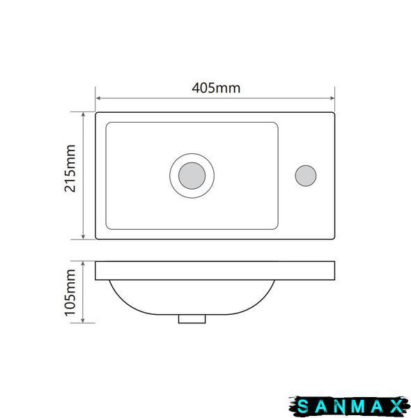 Умивальник накладний керамічний Mixxus Premium Quadro-1501 400х215х105mm з отвором під змішувач (MP6502) MP6502 фото