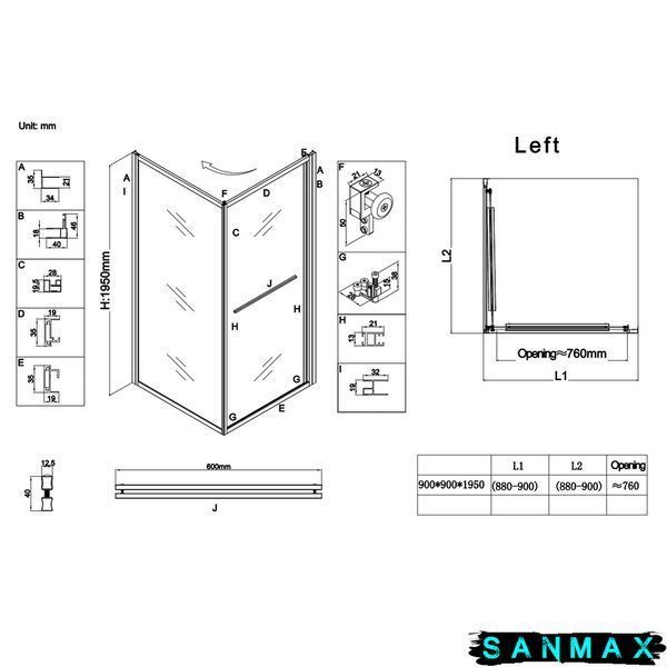 Душова кабіна без піддону Koer SR SC09-90x90x200-L-TR-12 прозоре скло Easy Clean 6мм, матове золото (KR5684) KR5684 фото
