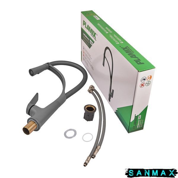 Змішувач для кухні Plamix Lucas-017 SET Graphite Refl.Grey з підведенням (Колір графіт+сил.вилив сірий) (PM0723) PM0723 фото