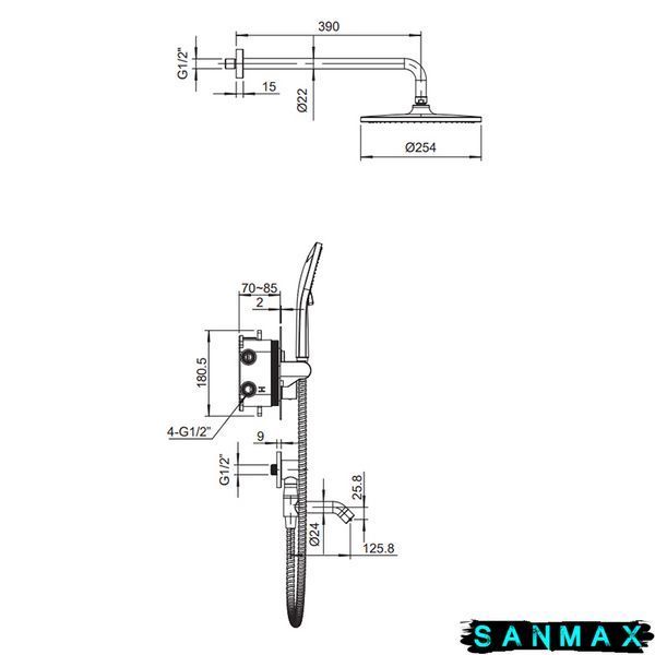 Вбудована душова система термостатична Koer KB-67012-01 Хром (KR4728) KR4728 фото