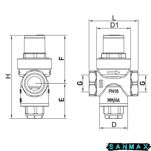 Редуктор тиску Roho R1201-075 - 3/4" ВВ, PN16 (1-5,5 бар) поршневий (RO0144) RO0144 фото