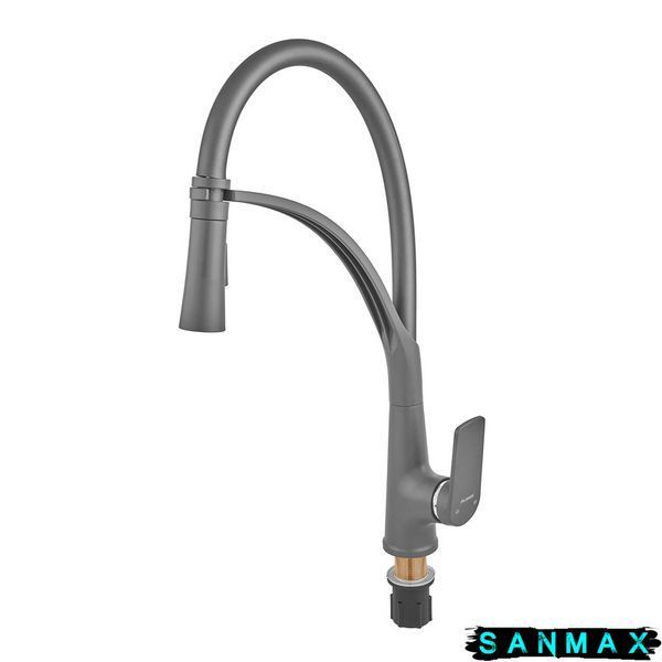 Змішувач для кухні Plamix Lucas-017 SET Graphite Refl.Grey з підведенням (Колір графіт+сил.вилив сірий) (PM0723) PM0723 фото